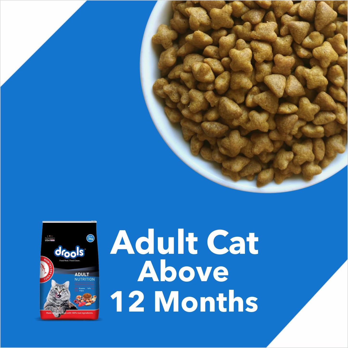 Drools Adult Dry Cat Food, Tuna & Salmon Flavor 1.2kg Pack