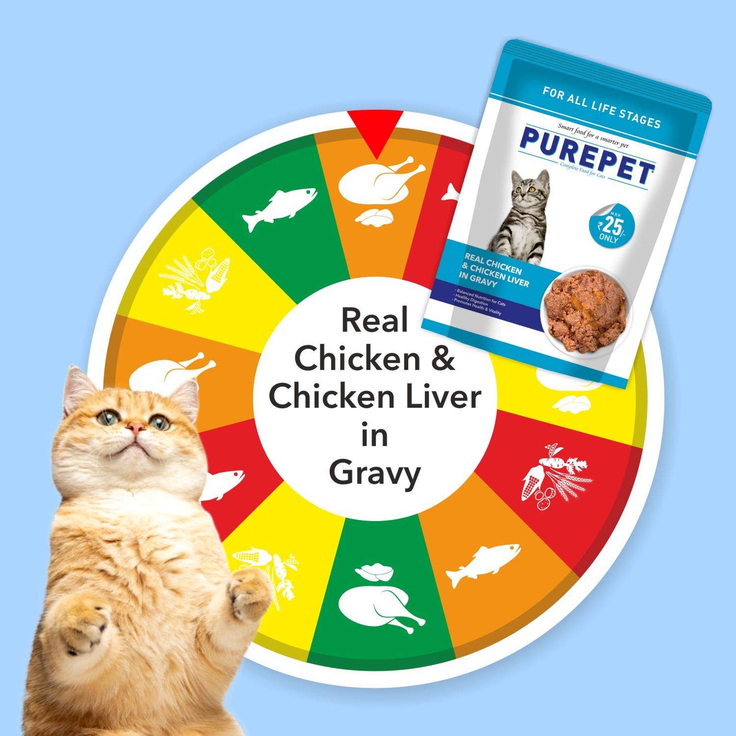 PurePet Wet Cat Food, Real Chicken and Chicken Liver in Gravy, 50 GMs, 1 Pack