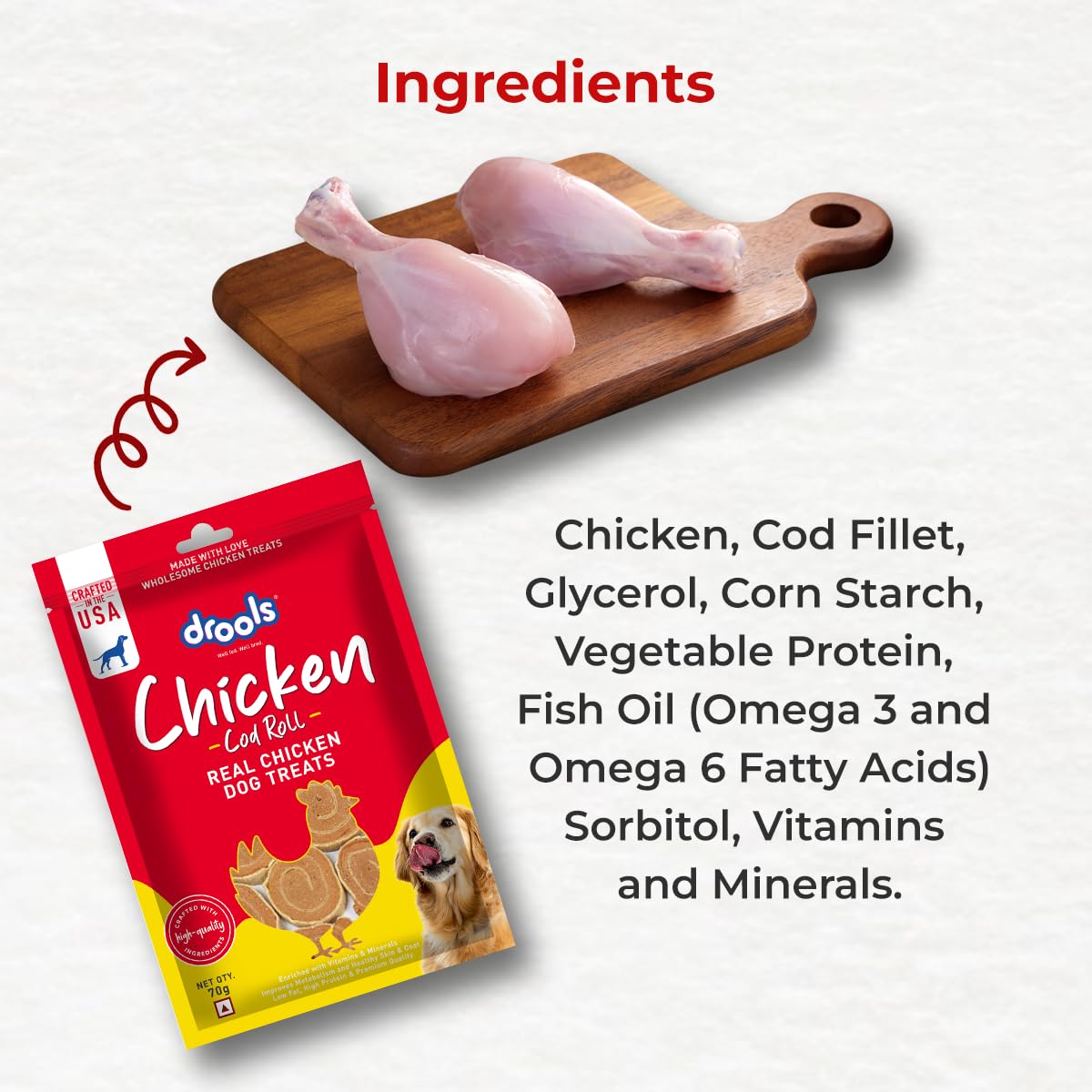 Drools Adult & Puppy Dog Cod Roll Treats 70G, Real Chicken Flavour