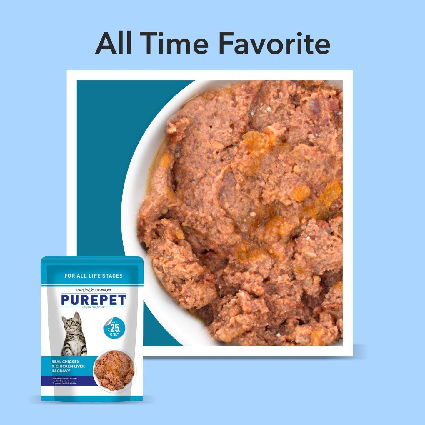 PurePet Wet Cat Food, Real Chicken and Chicken Liver in Gravy, 50 GMs, 1 Pack