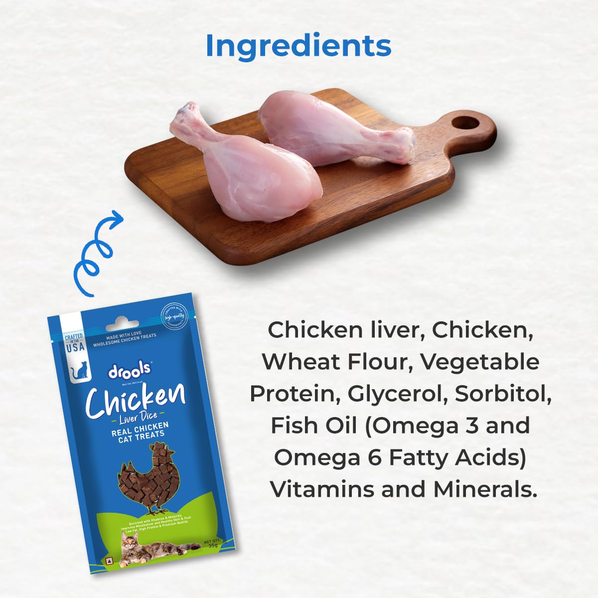 Drools Kitten & Adult Liver Diced, Real Chicken Flavour, Cat Treats, 35 Gms