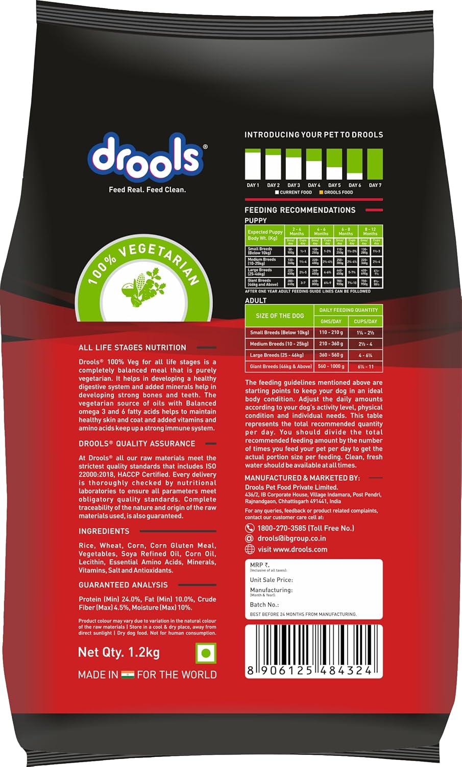 Drools Adult & Puppy 100% Vegetable Flavour Dry Dog Food 1.2 kg Pack