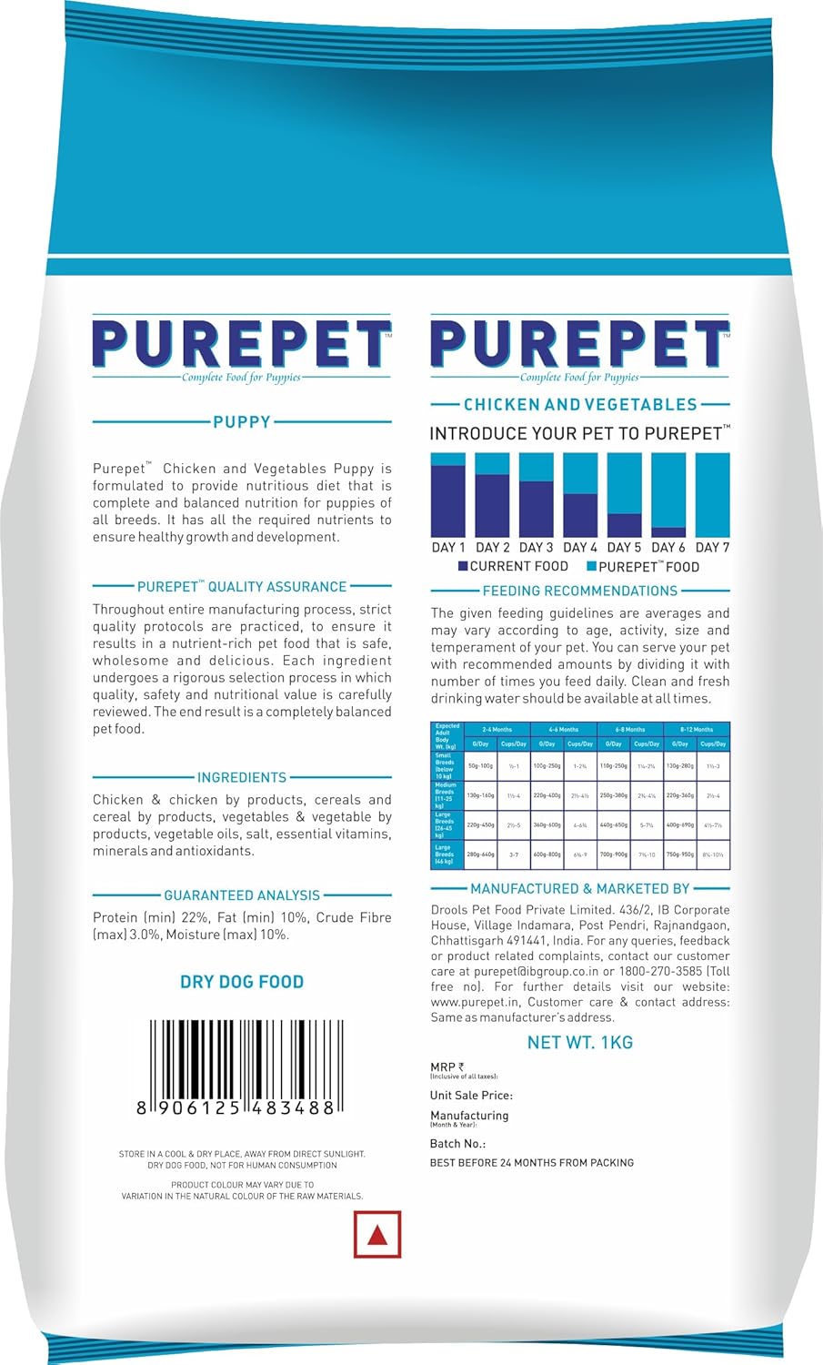 Purepet Puppy Chicken & Vegetable Flavour Dry Dog Food, 1 KG Pack