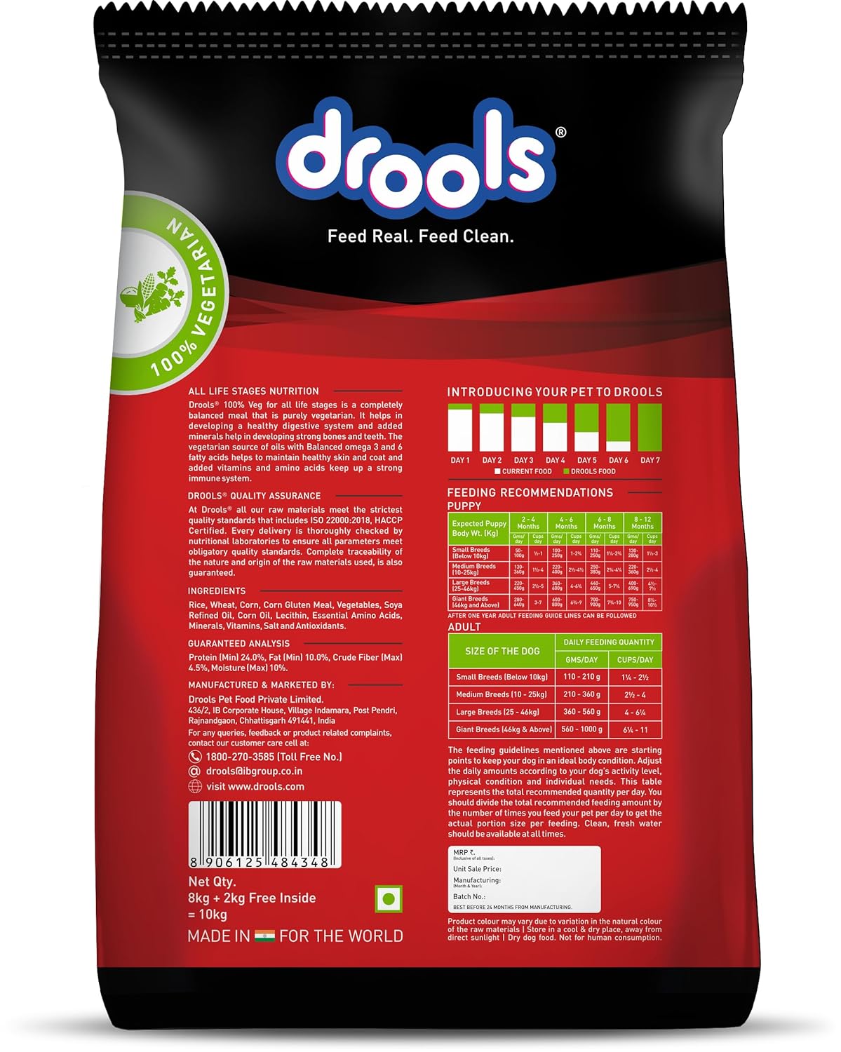 Drools Dry Dog Food All Life stages, 8 KG Pack, 100% Vegetable Flavour