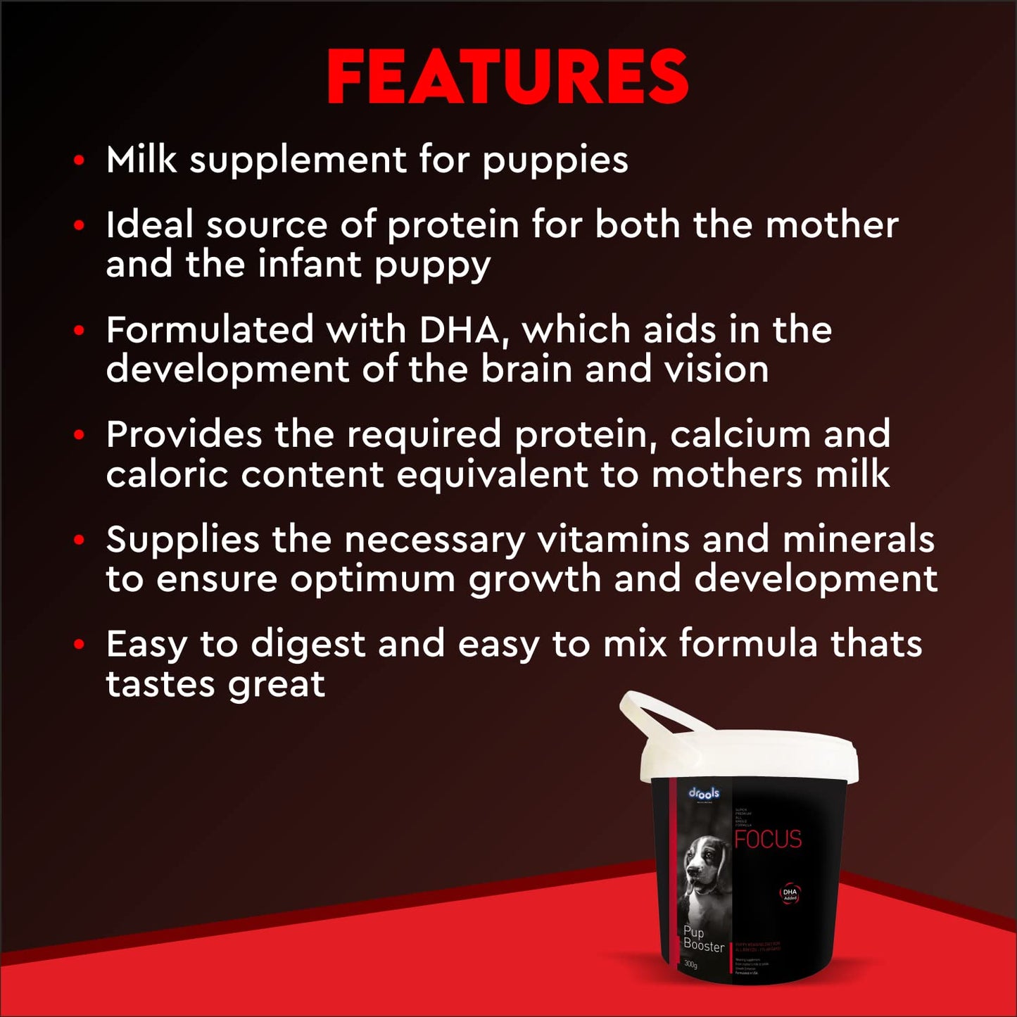 Drools Focus Pup Booster, Puppy Weaning Diet 300 Gms, Chicken Flavour, All Breed Formula