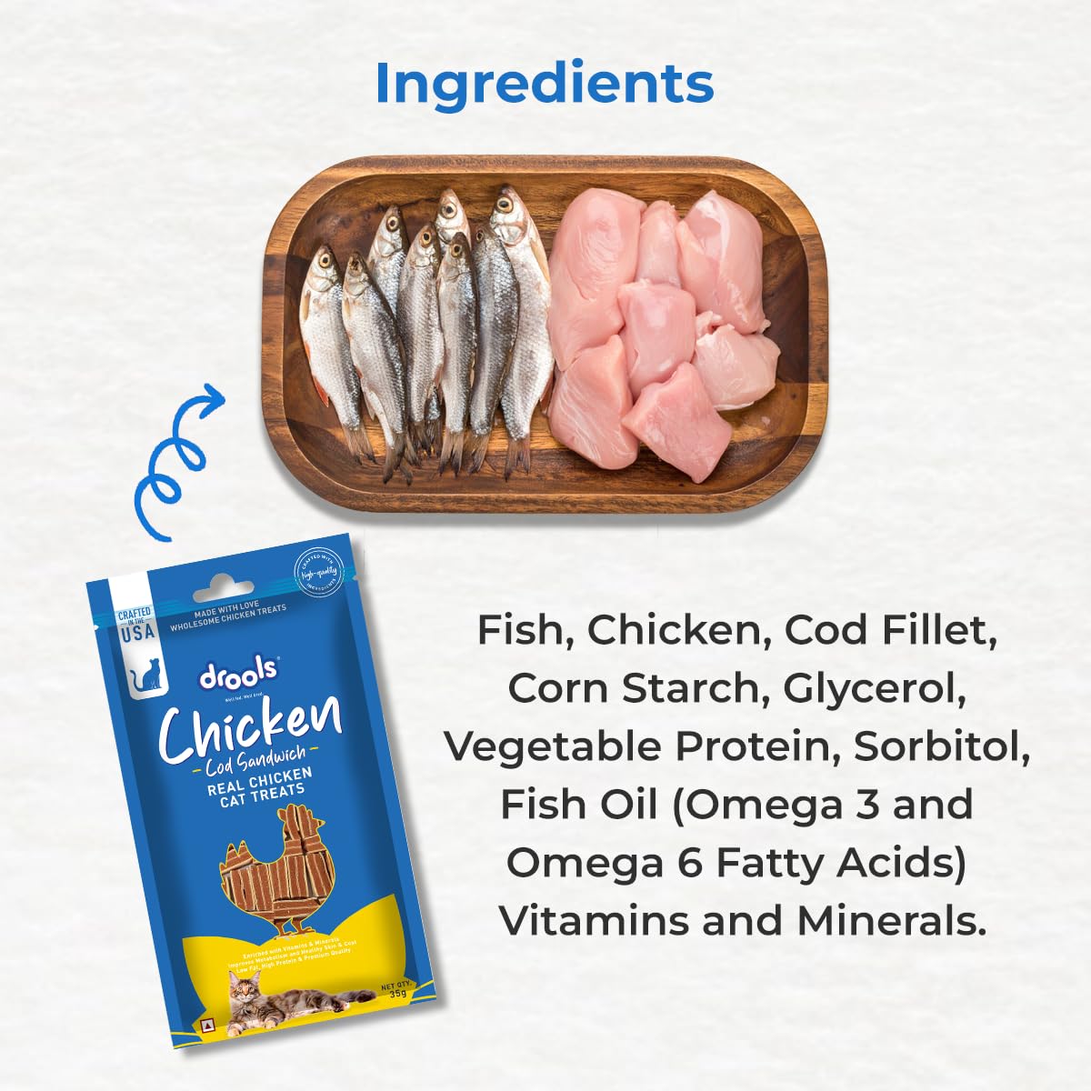 Drools Cod Fish Sandwich Cat Treats Stick, 35 Gms, Made with Real Chicken & Cod