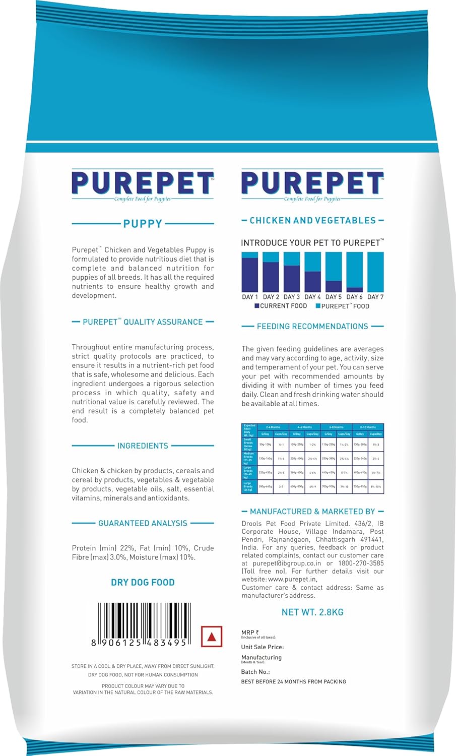 Purepet Puppy Chicken & Vegetable Flavour Dry Dog Food, 2.8 KG Pack