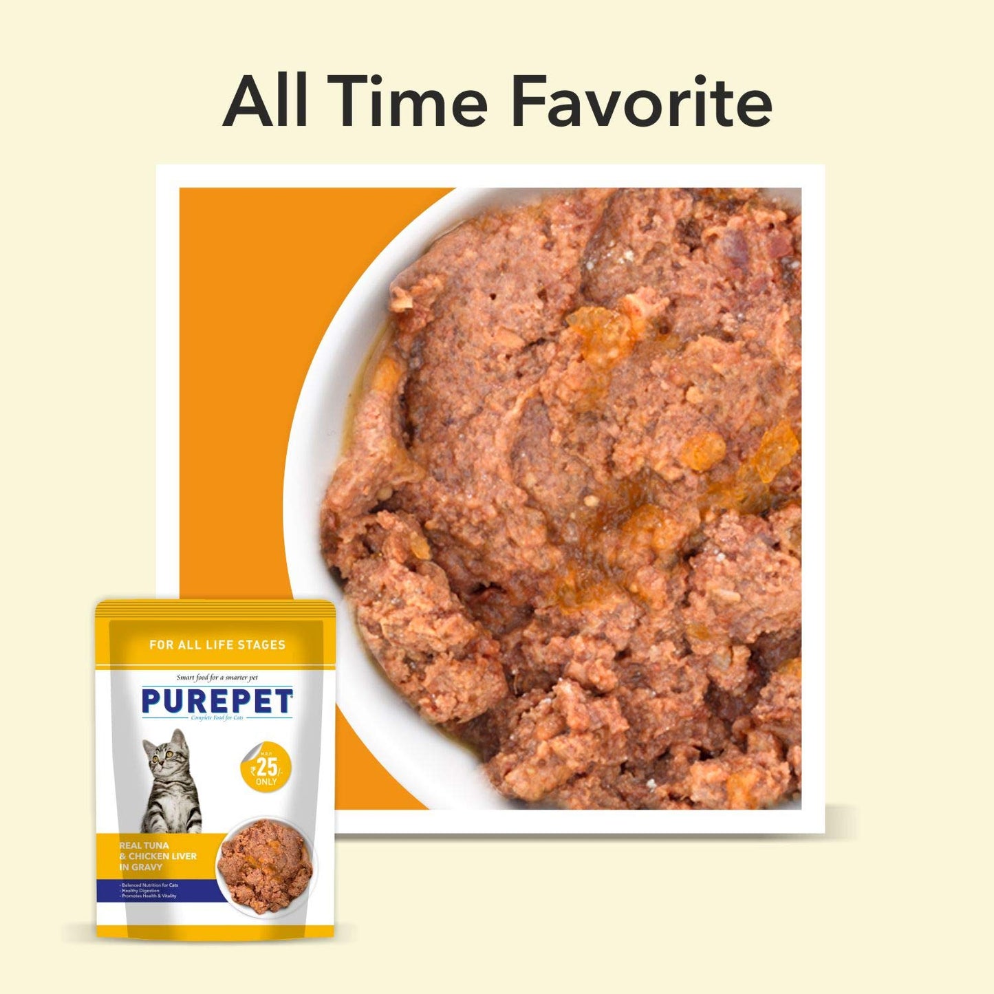 PurePet Wet Cat Food, Real Tuna And Chicken Liver Chunks In Gravy, 50 GMs, 1 Pack