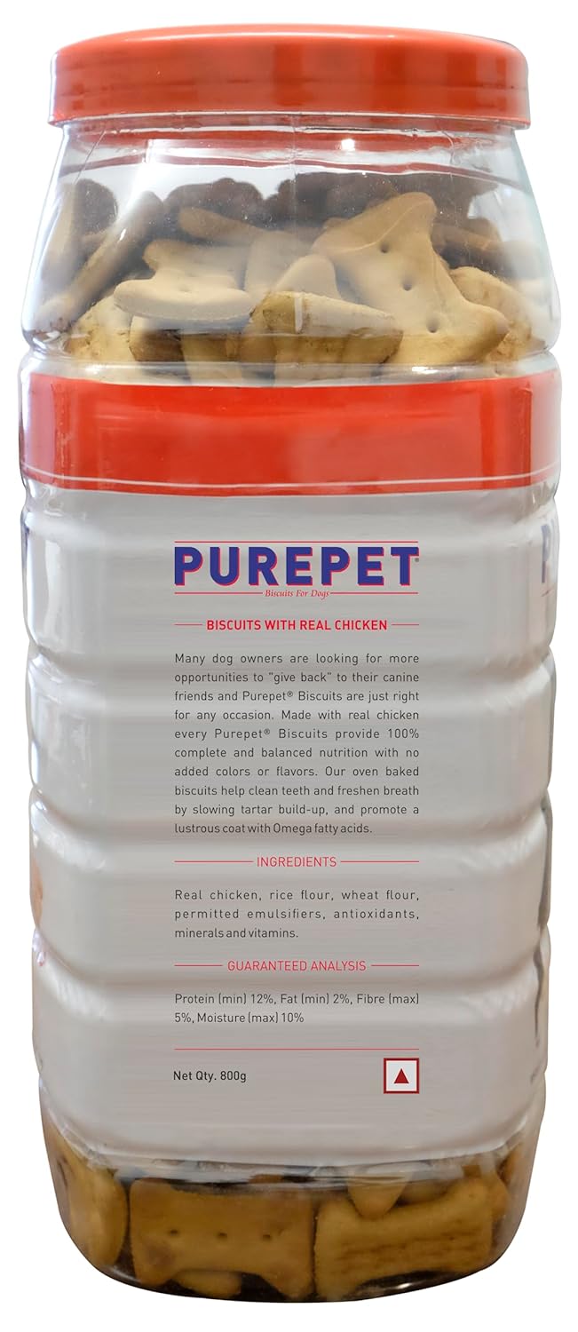 Purepet Dog Treats Biscuits, 800 GMs Pack, Real Chicken Flavour, Active Behavior