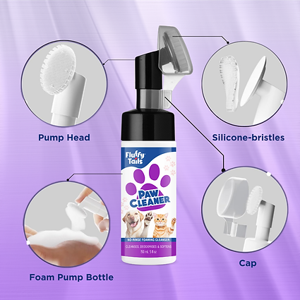 FluffyTails No-Rinse Paw Cleaner, Foaming Cleanser, 150ml