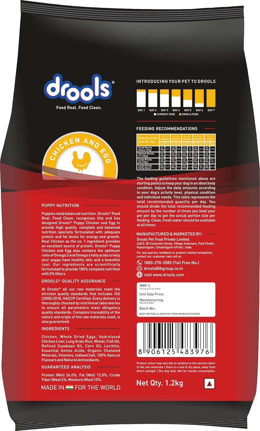 Drools Daily Nutrition Puppy Chicken and Egg Flavour Dry Dog Food, 1.2 KG Pack