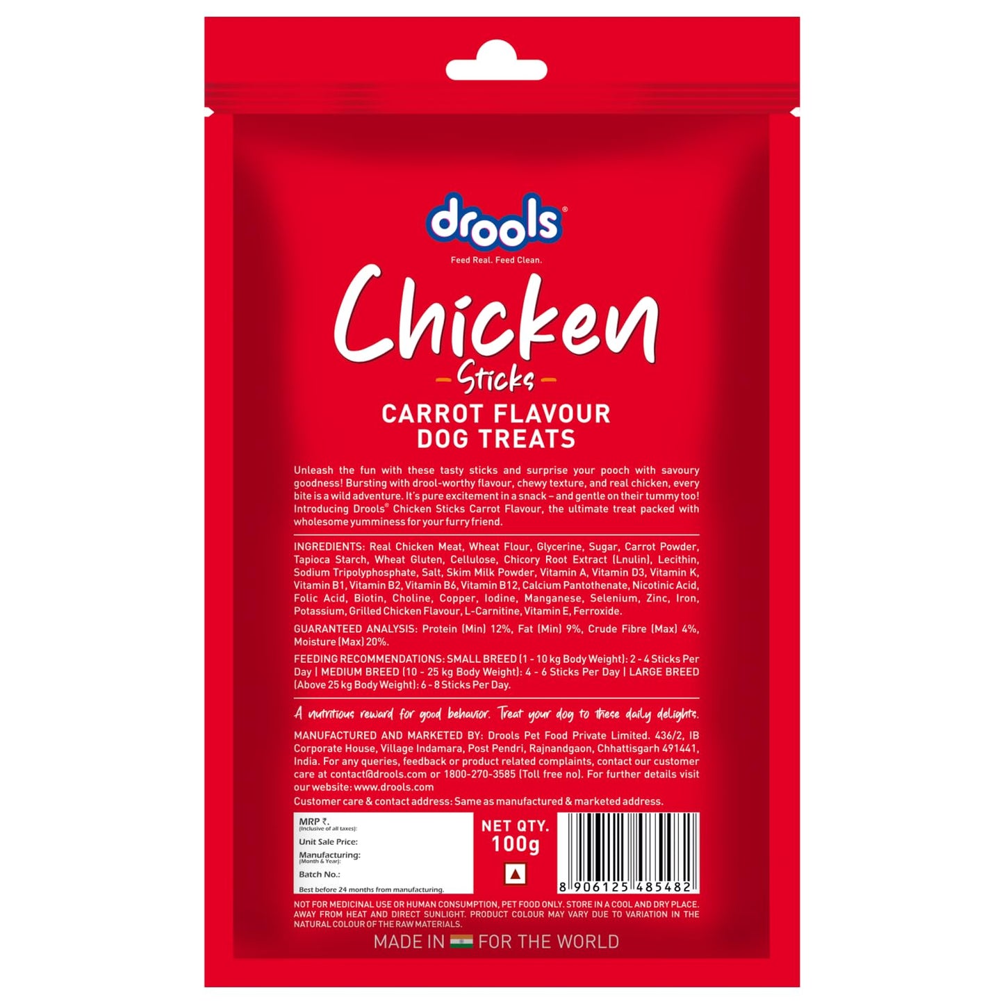 Drools Puppy & Adult Dog Treats, Chicken Carrot Flavour Sticks, 100 GMs Pack,  Rich in Protein