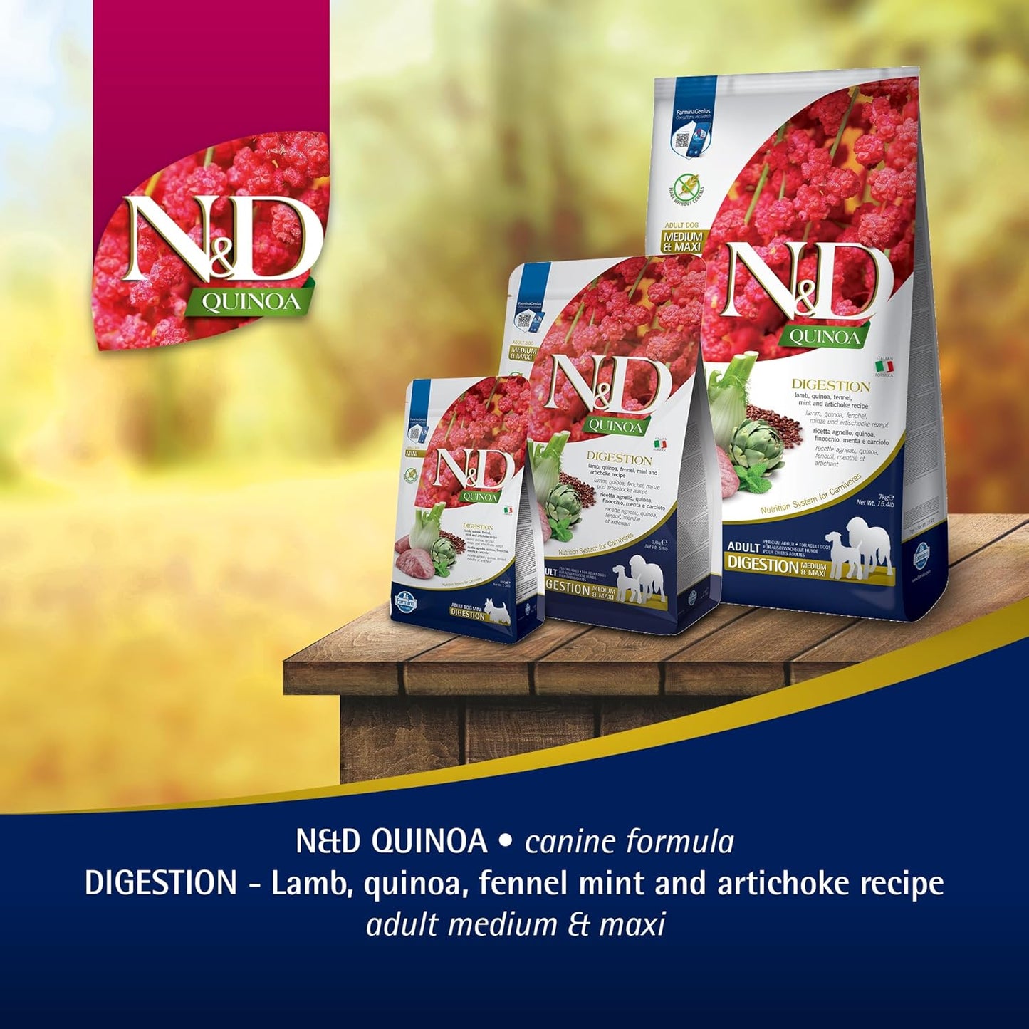 FARMINA N&D Quinoa Digestion Dry Dog Pet Food, Grain-Free, All Breed, Adult Dogs, 2.5 KG, Lamb Mint and Fennel