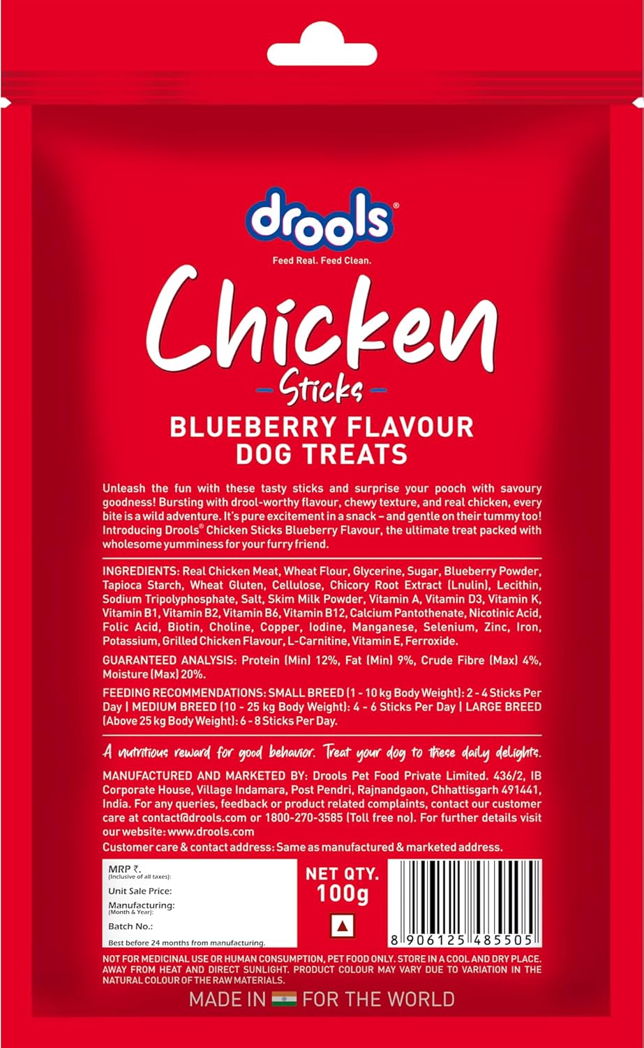 Drools Puppy & Adult Dog Treats, Blueberry Flavour Sticks, 100 GMs Pack,  Rich in Protein