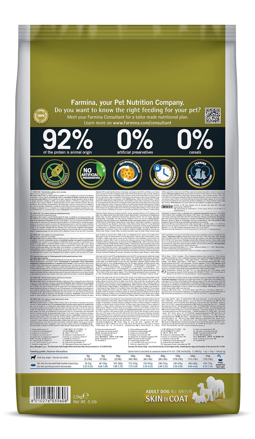 Farmina N&D Quinoa Skin & Coat Adult Dog Food, Grain-Free, Duck, Quinoa, Coconut & Turmeric, Supports Healthy Skin & Coat, for All Breed Dogs, 2.5 KG, No Artificial Preservatives