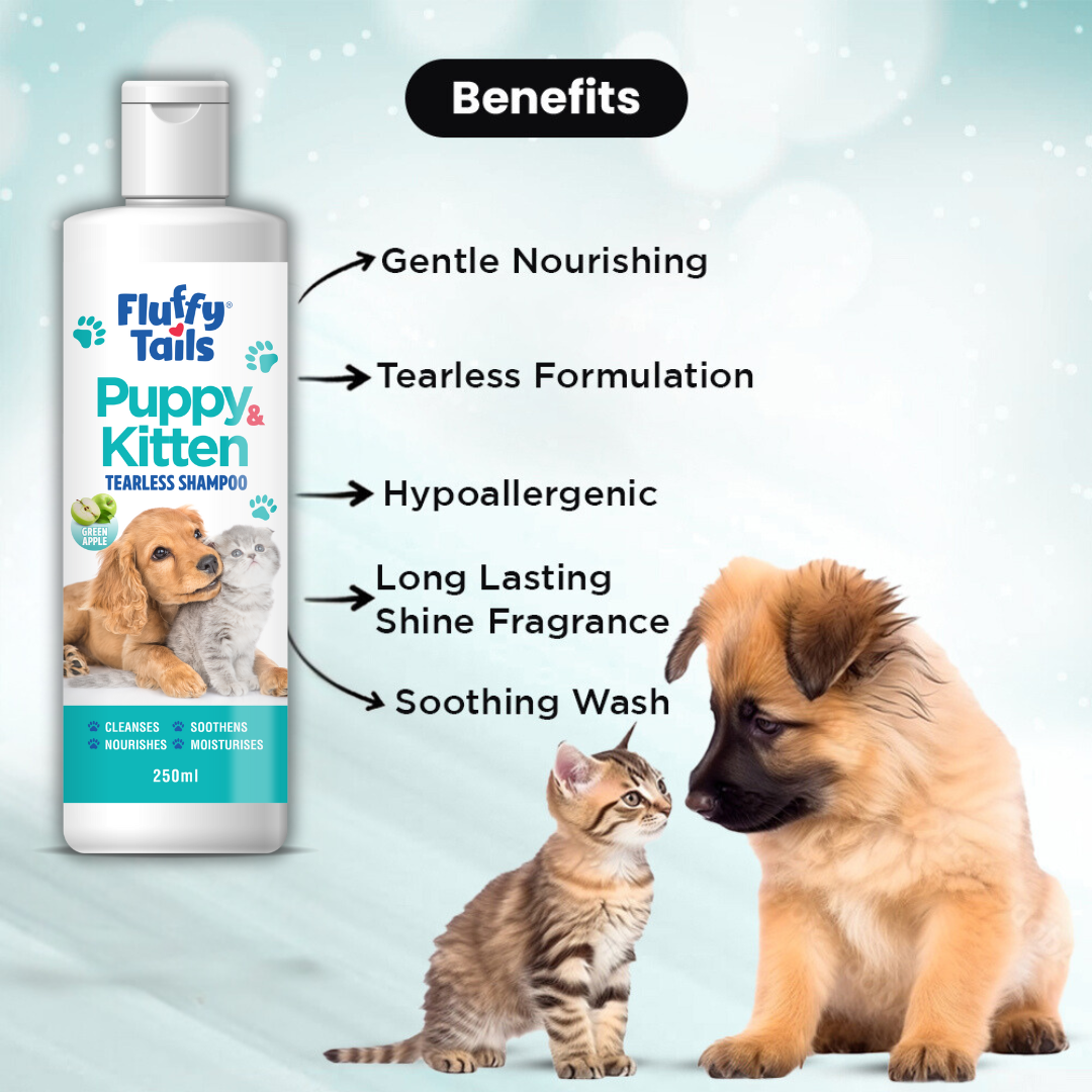 Fluffy Tails Puppy Kitten Tearless Shampoo - Green Apple Fragrance - 250 ML