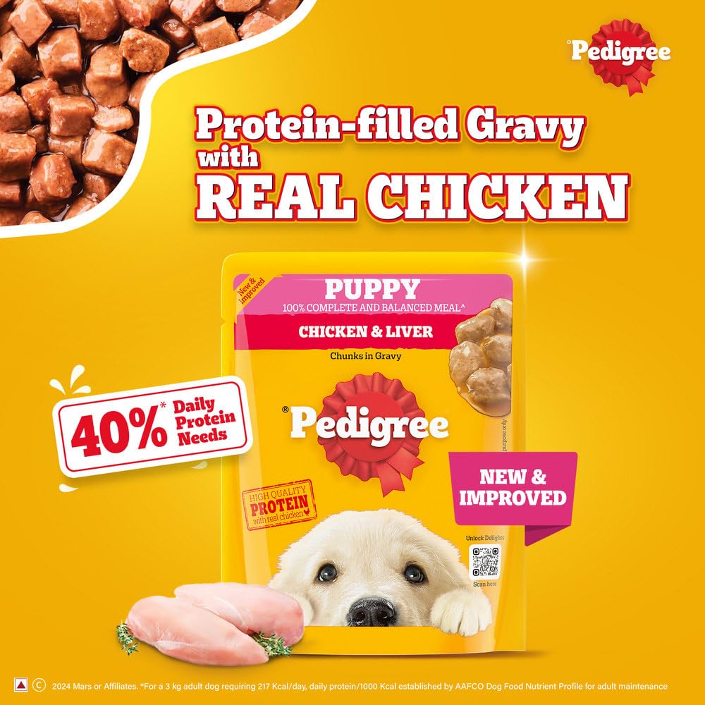 Pedigree Adult Wet Dog Food, Chicken & Liver Chunks in Gravy, 70 GMs