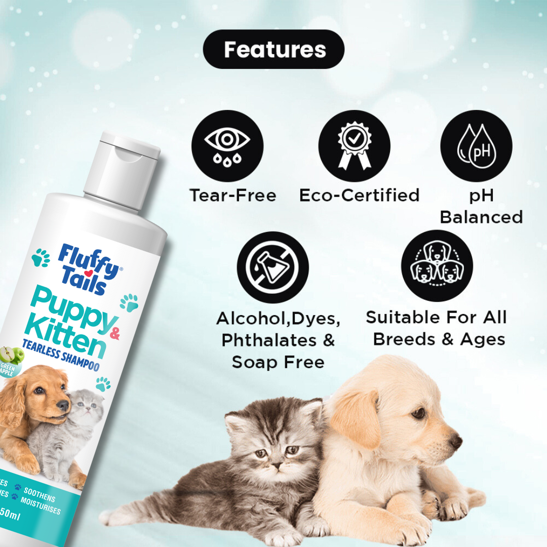 Fluffy Tails Puppy Kitten Tearless Shampoo - Green Apple Fragrance - 250 ML