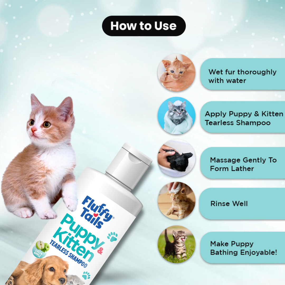Fluffy Tails Puppy Kitten Tearless Shampoo - Green Apple Fragrance - 250 ML