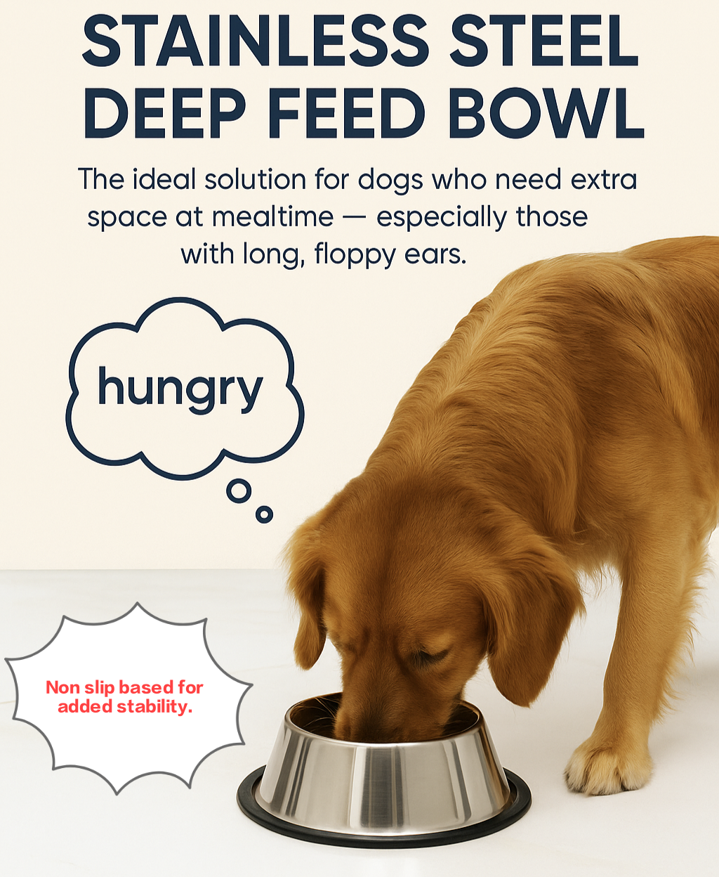 Stainless Steel Deep Feed Bowl for Small and Medium Breed Dogs