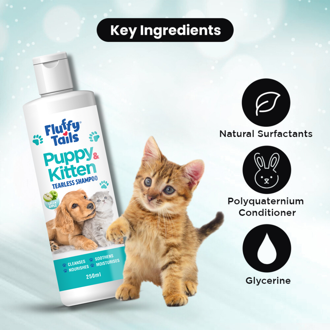 Fluffy Tails Puppy Kitten Tearless Shampoo - Green Apple Fragrance - 250 ML