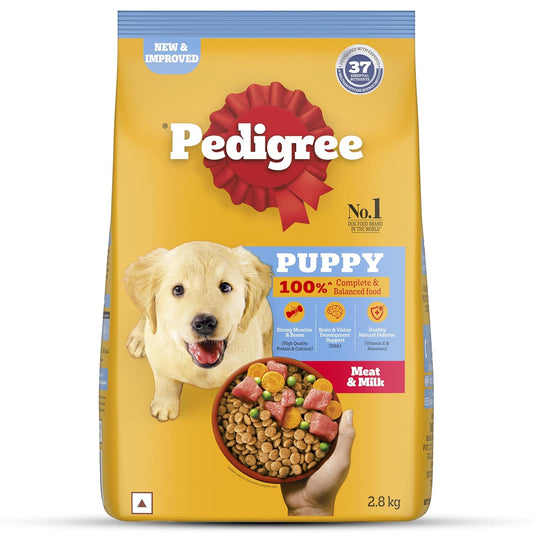 Pedigree Puppy Dry Dog Food, Meat & Milk, 2.8 KG Pack, Contains 37 Essential Nutrient
