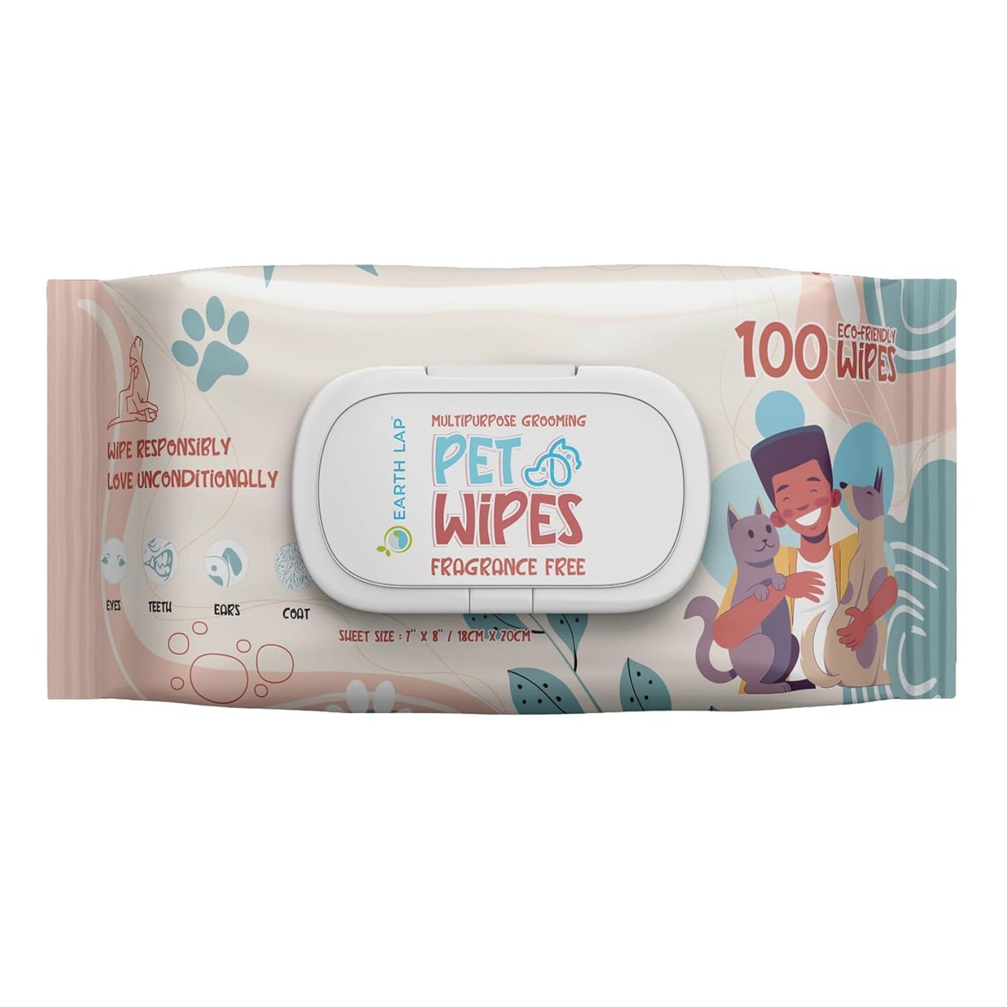 Earth Lap Premium Pet Wipes 100% Bio-degradable Premium Wipes - 1 Pack of 100 Wipes