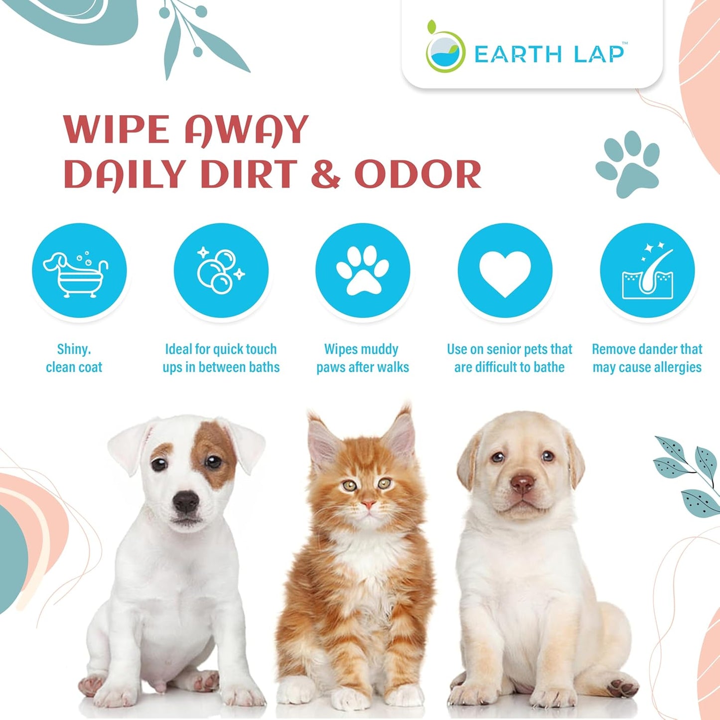 Earth Lap Premium Pet Wipes 100% Bio-degradable Premium Wipes - 1 Pack of 100 Wipes