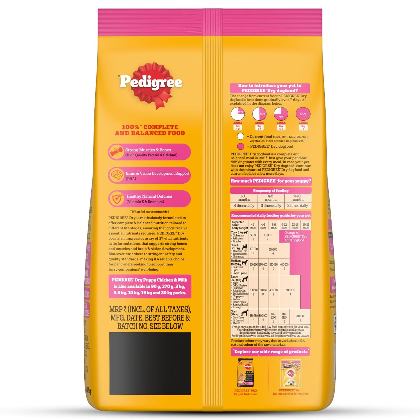 Pedigree Puppy Dry Dog Food, Chicken & Milk, 1 KG Pack, Contains 37 Essential Nutrients