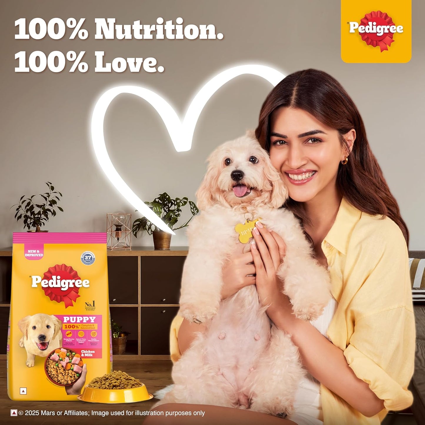 Pedigree Puppy Dry Dog Food, Chicken & Milk, 1 KG Pack, Contains 37 Essential Nutrients