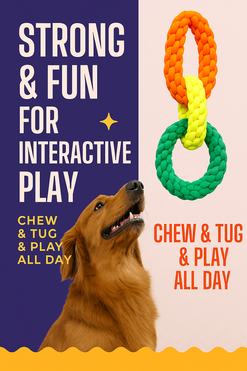 Triple Ring Rope Dog Toy Large, Export Quality, Interactive Chew and Tug Toy