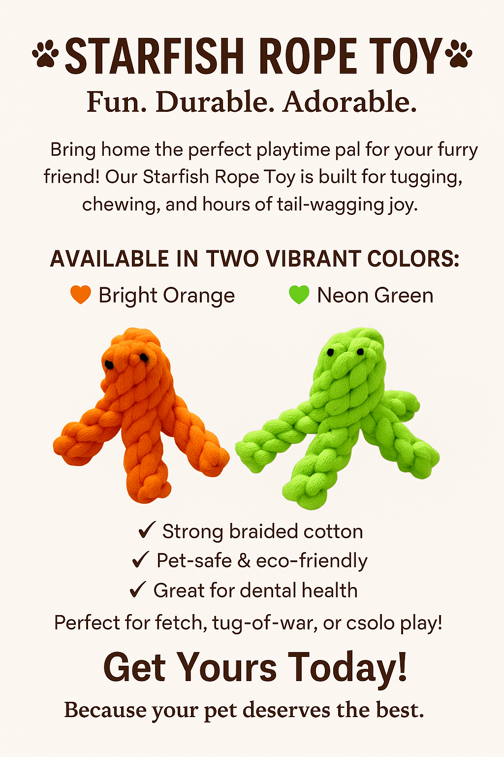 Starfish Rope Toy, Export Quality, Fetch and Play Toy