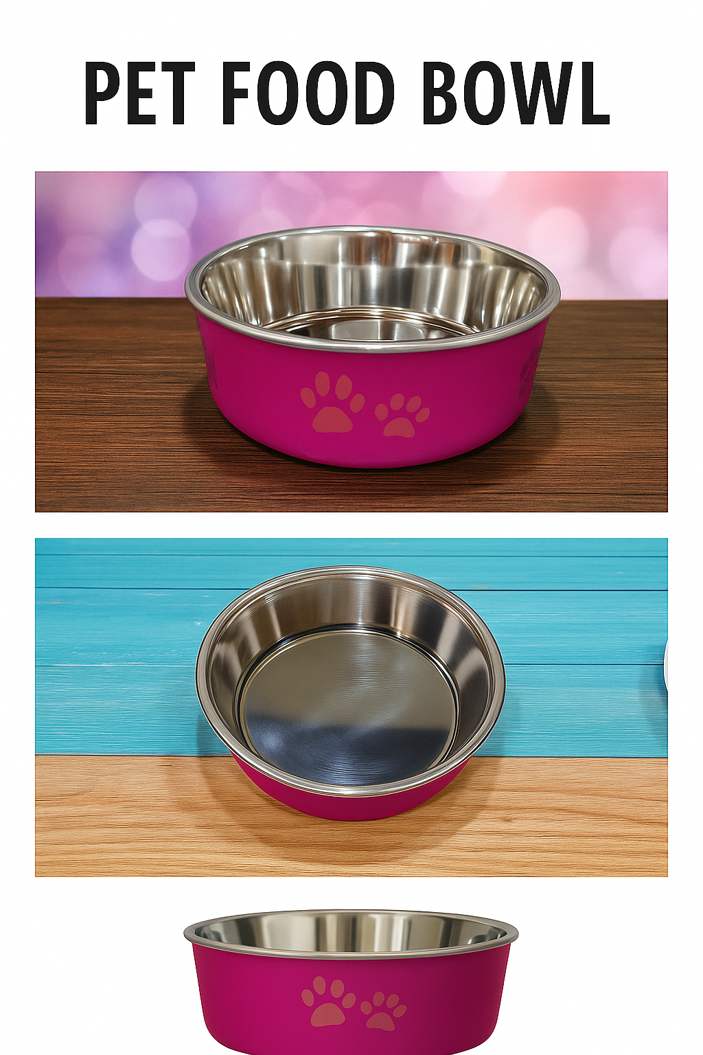Fancy Stainless Steel Food / Water Pet Bowl,  with Non-Slip Base, 850 ML Capacity Suitable for Small Breeds