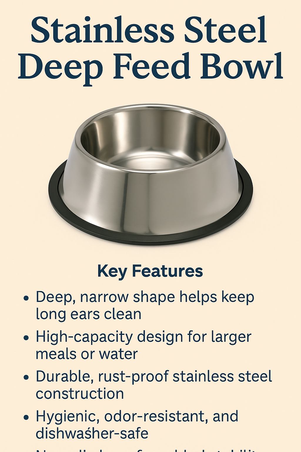 Stainless Steel Deep Feed Bowl for Small and Medium Breed Dogs