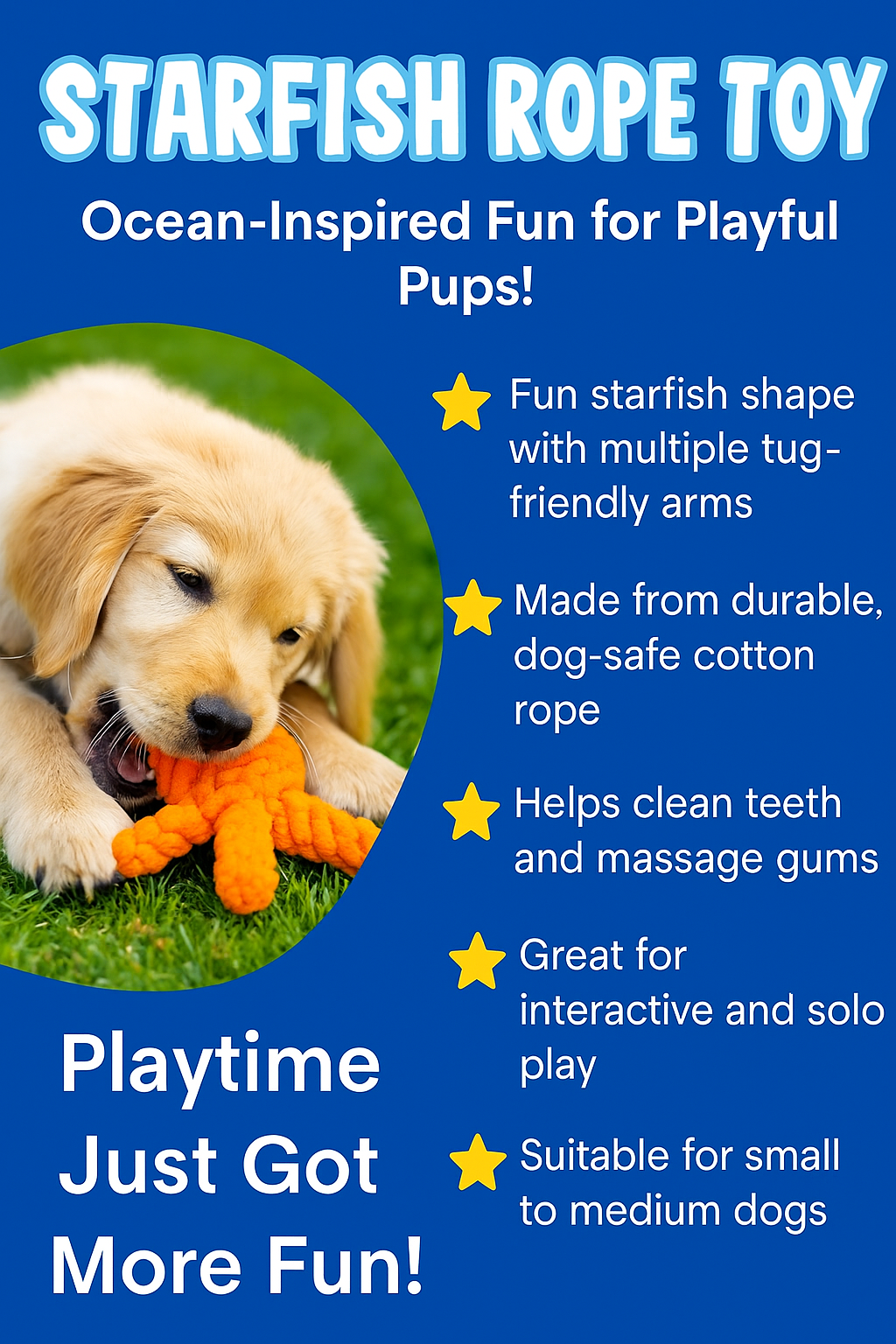 Starfish Rope Toy, Export Quality, Fetch and Play Toy