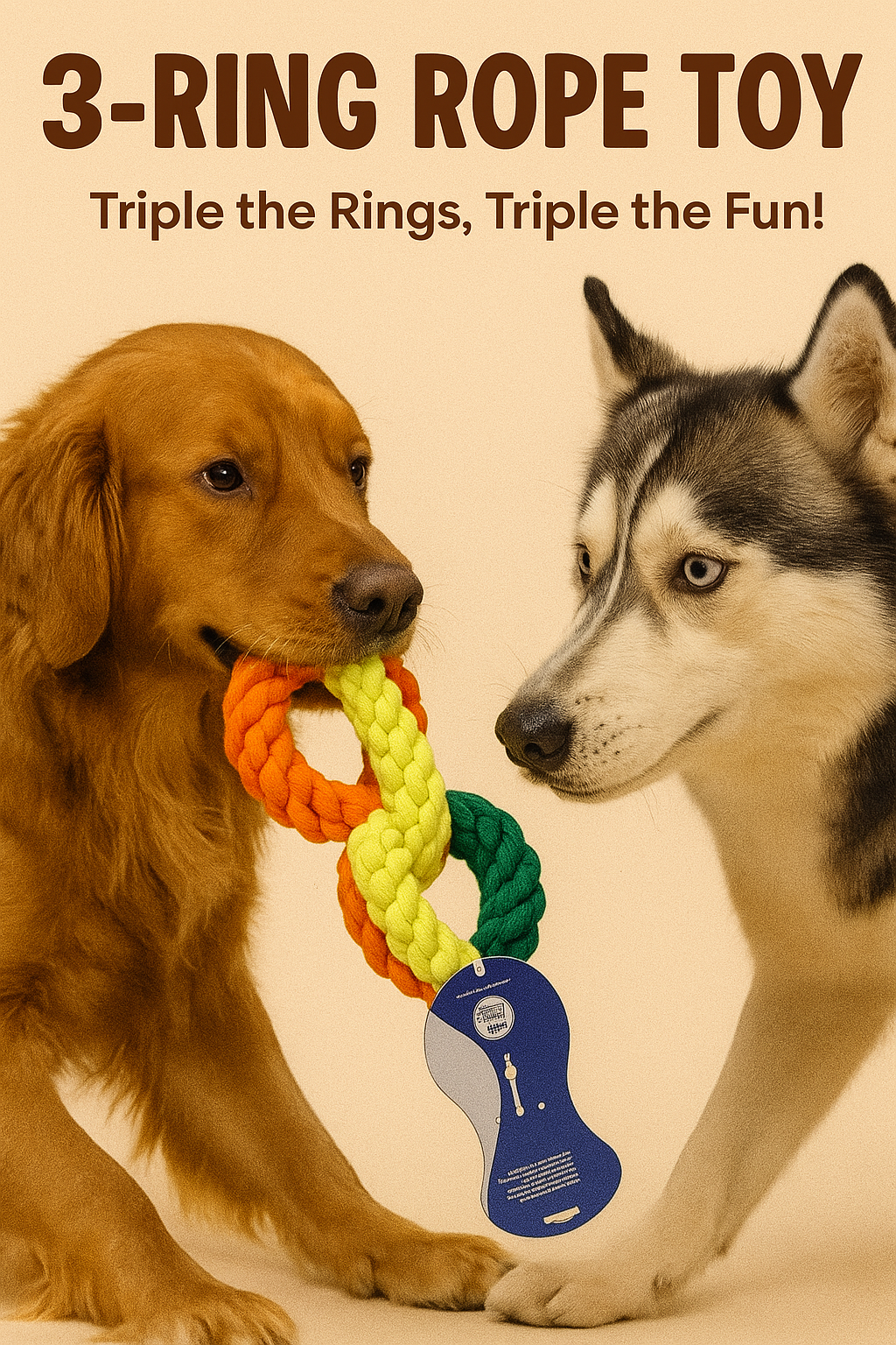 Triple Ring Rope Dog Toy Large, Export Quality, Interactive Chew and Tug Toy